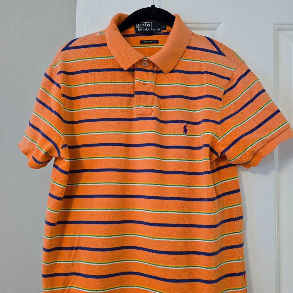 Mens Polo Ralph Lauren Size Large Orange Striped Polo